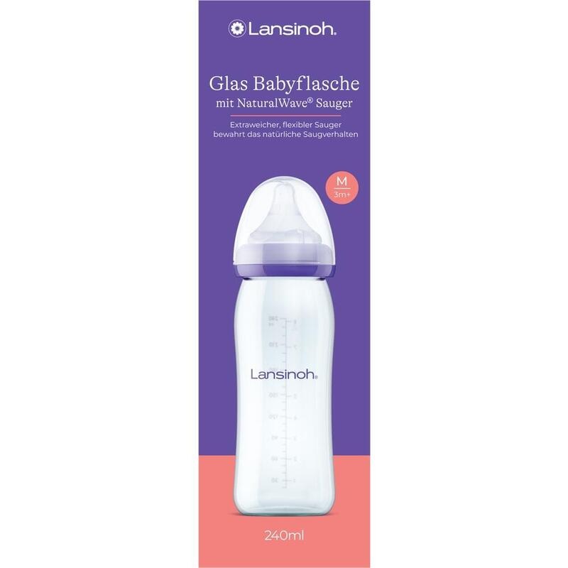 LANSINOH Weithalsflasche Glas 240 ml mit Sauger M